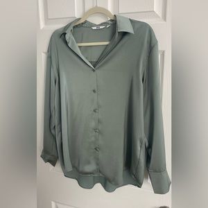 Uniqlo Olive Oversized Satin Button Down